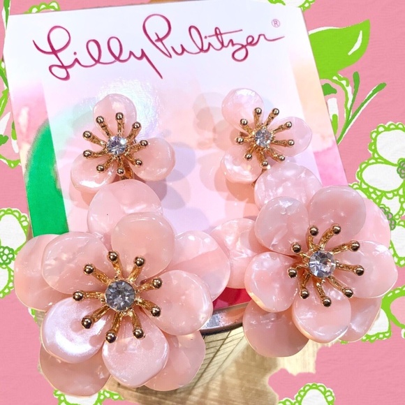 Lilly Pulitzer Jewelry - LILLY PULITZER EARRINGS NWT FLOWER BLUSH PINK - BLOOM 🩷GOLD/CRYSTAL POST